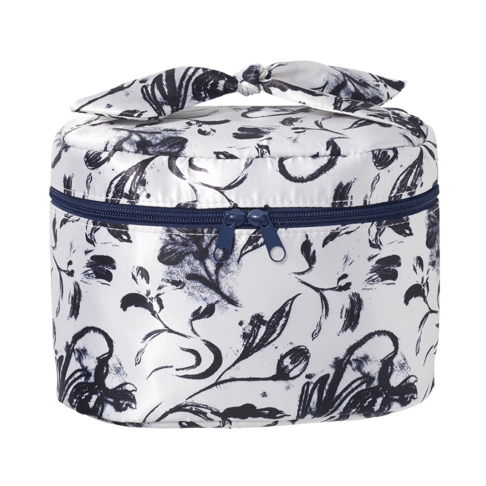 Ulta Beauty White Navy Floral With Bow Train Case Zipper Cosmetic Makeup Bag